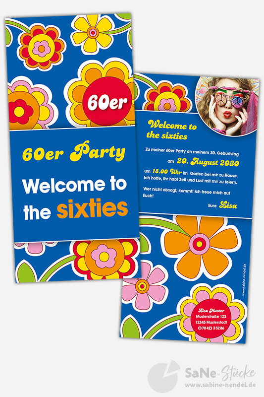 Einladung 60er Jahre Party mit Foto