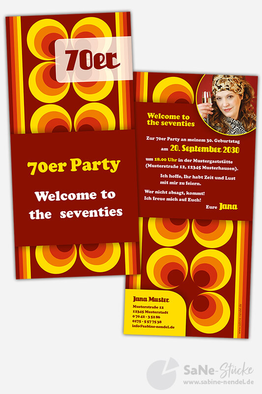 Einladung 70er Jahre Party mit Foto