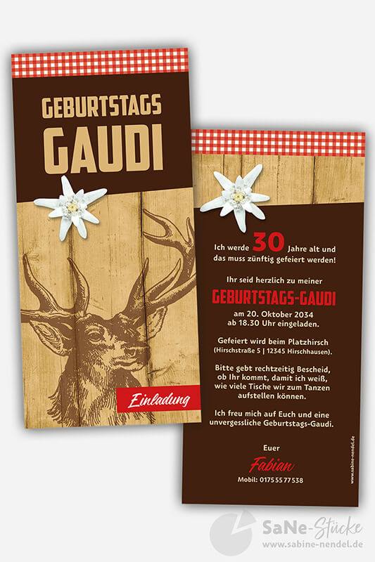 Hüttengaudi Einladung braun